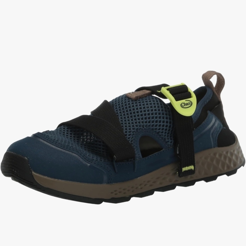 Chaco Kids Navy Blue and Black Water Shoe with Neon Yellow Accent